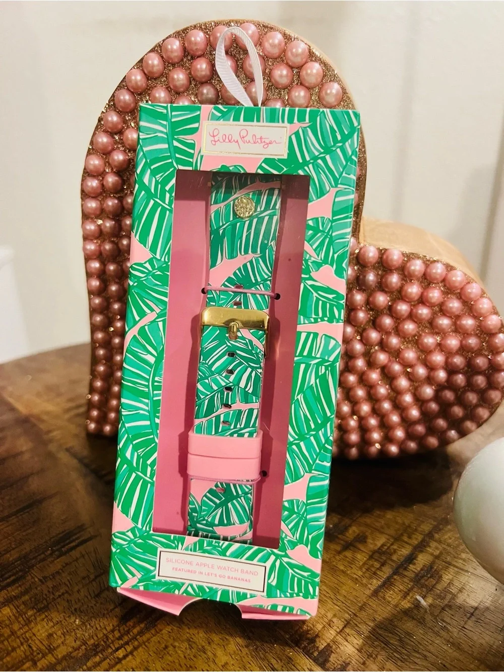 New in Box Lilly Pulitzer Pink Silicone Watch Band - Tropical Print